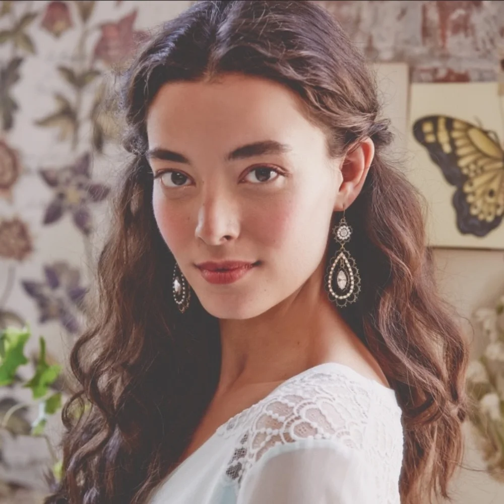 NEW Pearl + Crystal Filigree Earrings Chloe + Isabel